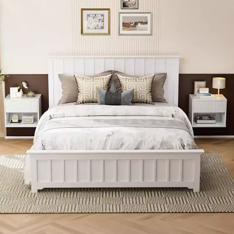 Mesita de noche flotante con cajón – Mesita de noche blanca estriada