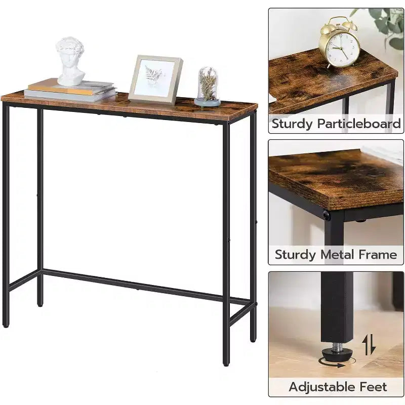 Mesa Consola Estrecha de 29.5" – Mesa de Entrada Marrón Rústico y Negro