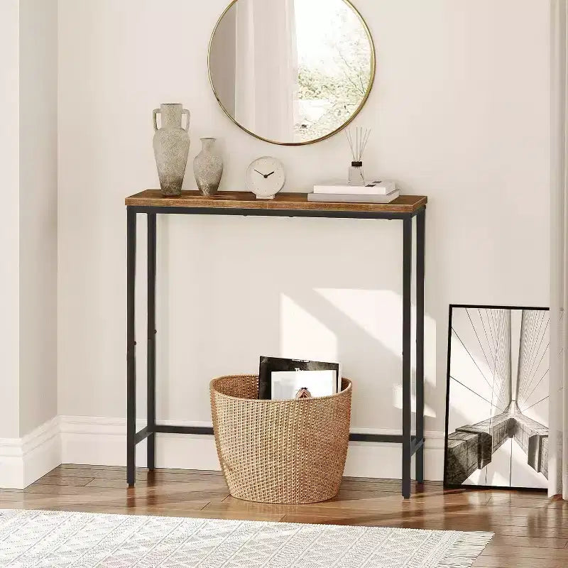Mesa Consola Estrecha de 29.5" – Mesa de Entrada Marrón Rústico y Negro
