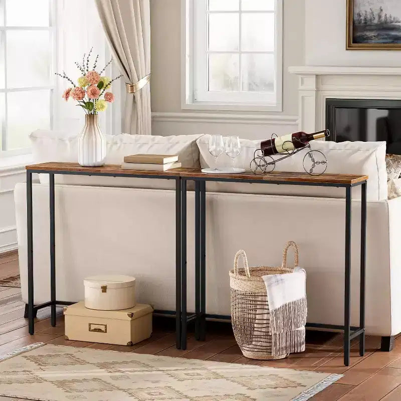 Mesa Consola Estrecha de 29.5" – Mesa de Entrada Marrón Rústico y Negro