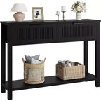 Modern Fluted Console Table with 2 Drawers  Narrow wooden side table, 2-tier, plenty of storage space,for living room, hallway & entrance