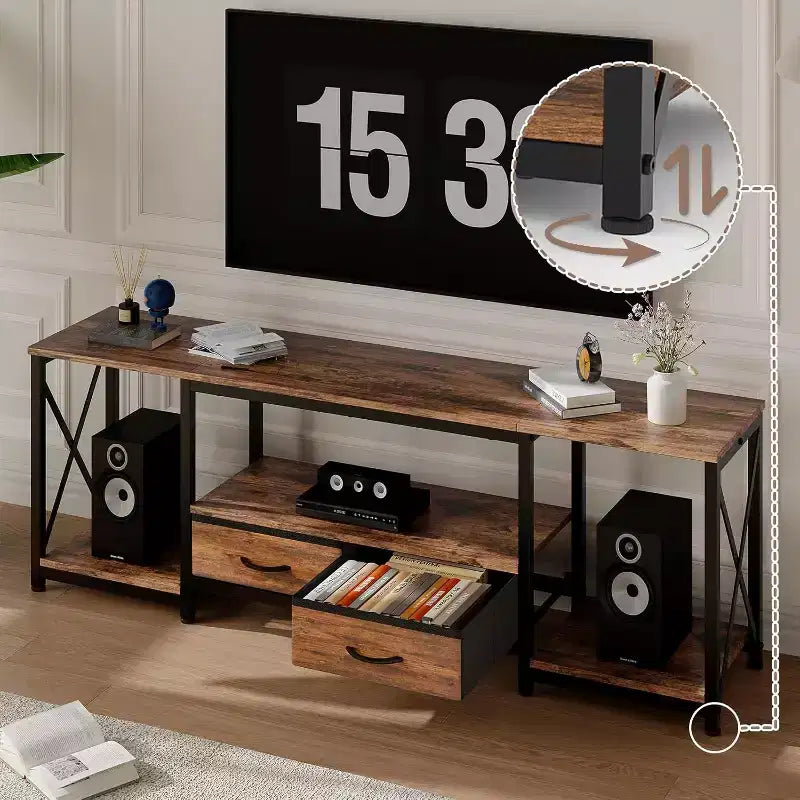 Mueble de TV con cajones de tela y tomas de corriente, Centro de entretenimiento tipo consola para TV con estantes abiertos para TV de 75/70/65 pulgadas, Adecuado para sala de estar, dormitorio