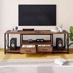 Mueble de TV con cajones de tela y tomas de corriente, Centro de entretenimiento tipo consola para TV con estantes abiertos para TV de 75/70/65 pulgadas, Adecuado para sala de estar, dormitorio