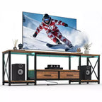 Mueble de TV con cajones de tela y tomas de corriente, Centro de entretenimiento tipo consola para TV con estantes abiertos para TV de 75/70/65 pulgadas, Adecuado para sala de estar, dormitorio