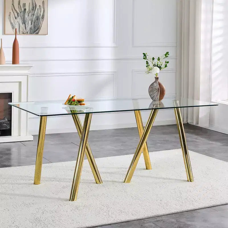 71-Inch Tempered Glass Dining Table with Sturdy Metal Legs, Impact and Heat Resistant for Family Dining