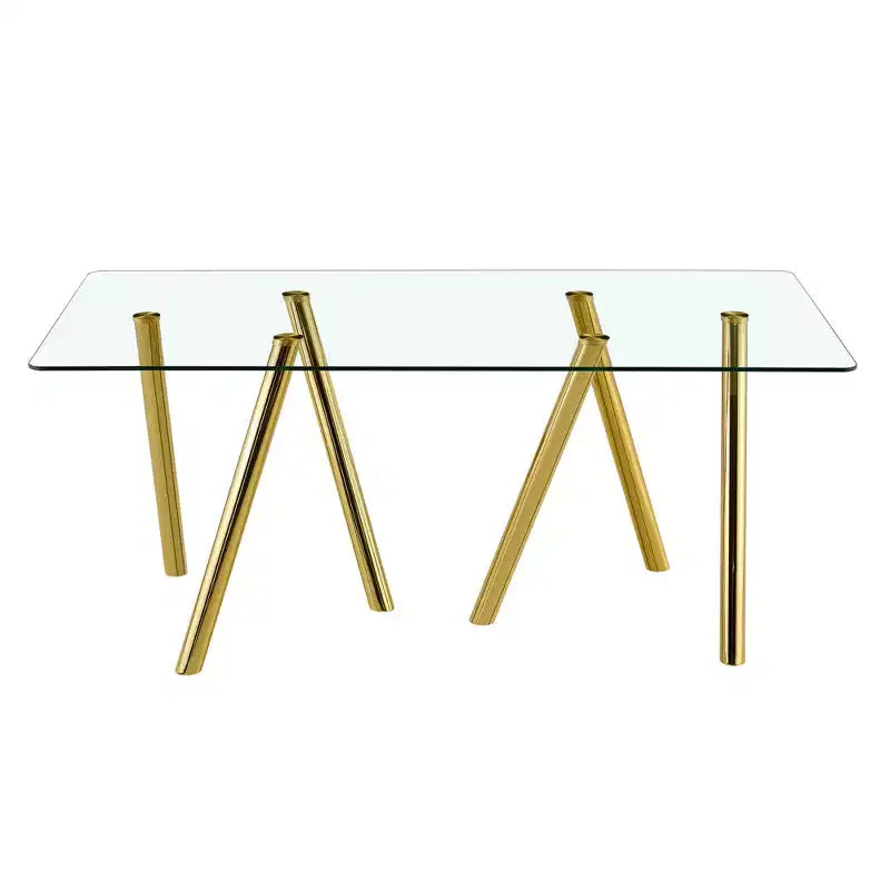 Table à manger en verre trempé de 180 cm avec pieds métalliques robustes, résistante aux chocs et à la chaleur pour les repas en famille
