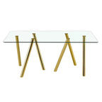 Table à manger en verre trempé de 180 cm avec pieds métalliques robustes, résistante aux chocs et à la chaleur pour les repas en famille