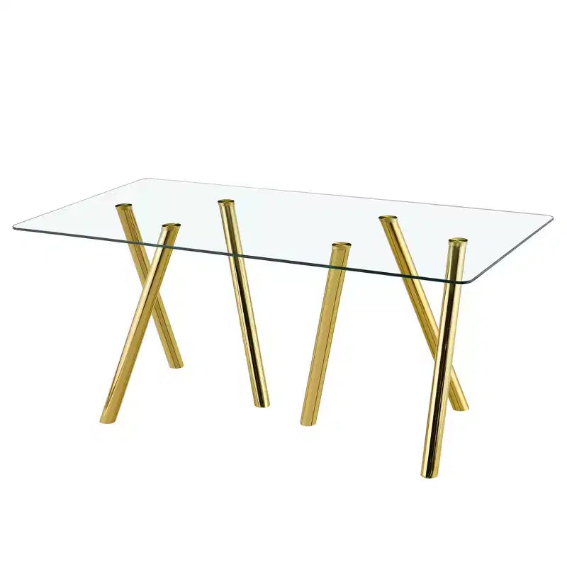 Table à manger en verre trempé de 180 cm avec pieds métalliques robustes, résistante aux chocs et à la chaleur pour les repas en famille