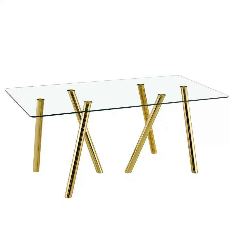 Table à manger en verre trempé de 180 cm avec pieds métalliques robustes, résistante aux chocs et à la chaleur pour les repas en famille