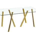 Table à manger en verre trempé de 180 cm avec pieds métalliques robustes, résistante aux chocs et à la chaleur pour les repas en famille