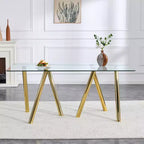Table à manger en verre trempé de 180 cm avec pieds métalliques robustes, résistante aux chocs et à la chaleur pour les repas en famille