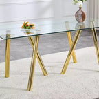 Table à manger en verre trempé de 180 cm avec pieds métalliques robustes, résistante aux chocs et à la chaleur pour les repas en famille