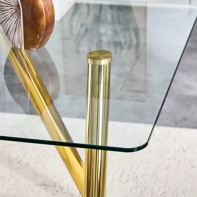 Table à manger en verre trempé de 180 cm avec pieds métalliques robustes, résistante aux chocs et à la chaleur pour les repas en famille