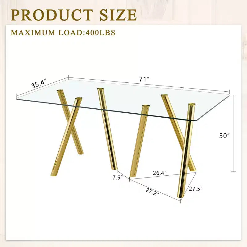 Table à manger en verre trempé de 180 cm avec pieds métalliques robustes, résistante aux chocs et à la chaleur pour les repas en famille