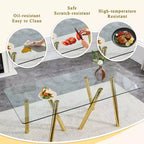 Table à manger en verre trempé de 180 cm avec pieds métalliques robustes, résistante aux chocs et à la chaleur pour les repas en famille