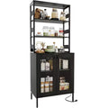 67 Tall Kitchen Pantry Bar Cabinet with LED Lights & Power Outlets, Industrial Freestanding Wine Rack & Storage Cabinet for Dining Room, Living Room