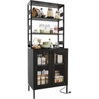 67 Tall Kitchen Pantry Bar Cabinet with LED Lights & Power Outlets, Industrial Freestanding Wine Rack & Storage Cabinet for Dining Room, Living Room