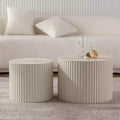 Round Wood Coffee Table with Handcrafted Relief Design for Small Spaces, No Assembly Required