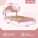 Base de cama moderna para niños con cabecero tapizado en bouclé con arco, resistentes listones de madera, sin ruido, no necesita somier, fácil montaje, individual