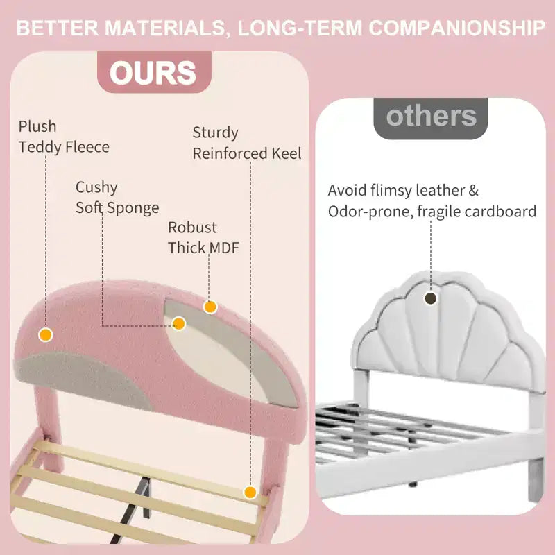 Base de cama moderna para niños con cabecero tapizado en bouclé con arco, resistentes listones de madera, sin ruido, no necesita somier, fácil montaje, individual