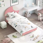 Base de cama moderna para niños con cabecero tapizado en bouclé con arco, resistentes listones de madera, sin ruido, no necesita somier, fácil montaje, individual