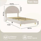 Base de cama moderna para niños con cabecero tapizado en bouclé con arco, resistentes listones de madera, sin ruido, no necesita somier, fácil montaje, individual