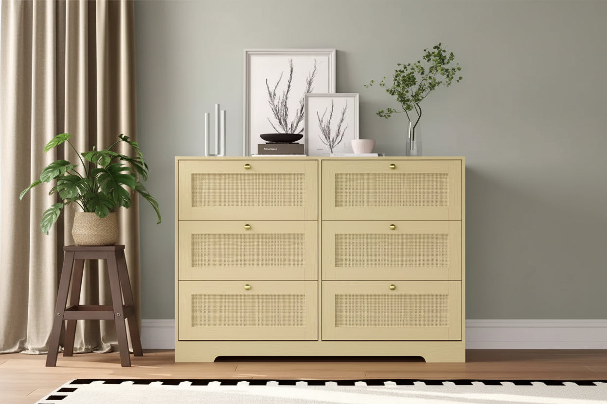 CuisinSmart 8 Drawer Dresser, Rattan Storage Cabinet with MDF Frame, Chest of Drawers for Bedroom, Living Room, Entryway