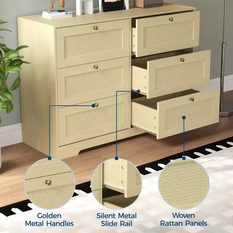 Cómoda de 8 cajones con amplios compartimentos de almacenamiento