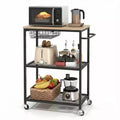 Kitchen Utility Cart, 3 Tier Rolling Storage Cart with Lockable Wheels, Vintage Microwave Kitchen Carts for Kitchen Island Living Room Office, Black