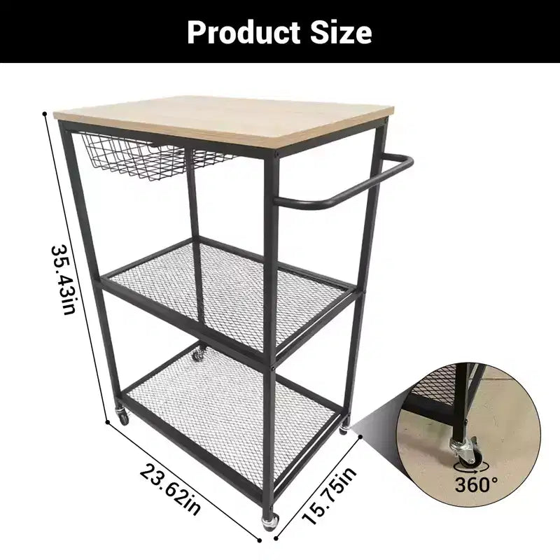 Carrito de cocina auxiliar, carrito de almacenamiento rodante de 3 niveles con ruedas bloqueables, carros de cocina vintage para microondas para isla de cocina, sala de estar, oficina, negro