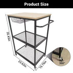 Carrito de cocina auxiliar, carrito de almacenamiento rodante de 3 niveles con ruedas bloqueables, carros de cocina vintage para microondas para isla de cocina, sala de estar, oficina, negro