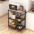 Carrito de cocina auxiliar, carrito de almacenamiento rodante de 3 niveles con ruedas bloqueables, carros de cocina vintage para microondas para isla de cocina, sala de estar, oficina, negro
