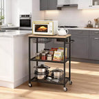 Carrito de cocina auxiliar, carrito de almacenamiento rodante de 3 niveles con ruedas bloqueables, carros de cocina vintage para microondas para isla de cocina, sala de estar, oficina, negro