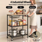 Carrito de cocina auxiliar, carrito de almacenamiento rodante de 3 niveles con ruedas bloqueables, carros de cocina vintage para microondas para isla de cocina, sala de estar, oficina, negro