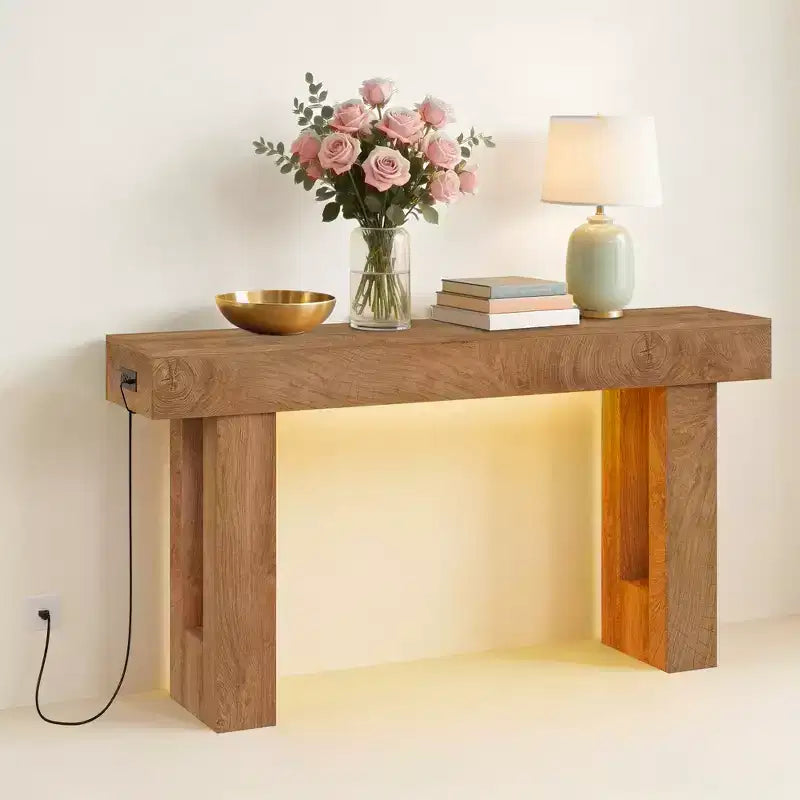 Table console de ferme 63, table de canapé rustique en bois pour salon, entrée, couloir, derrière le canapé, rectangulaire