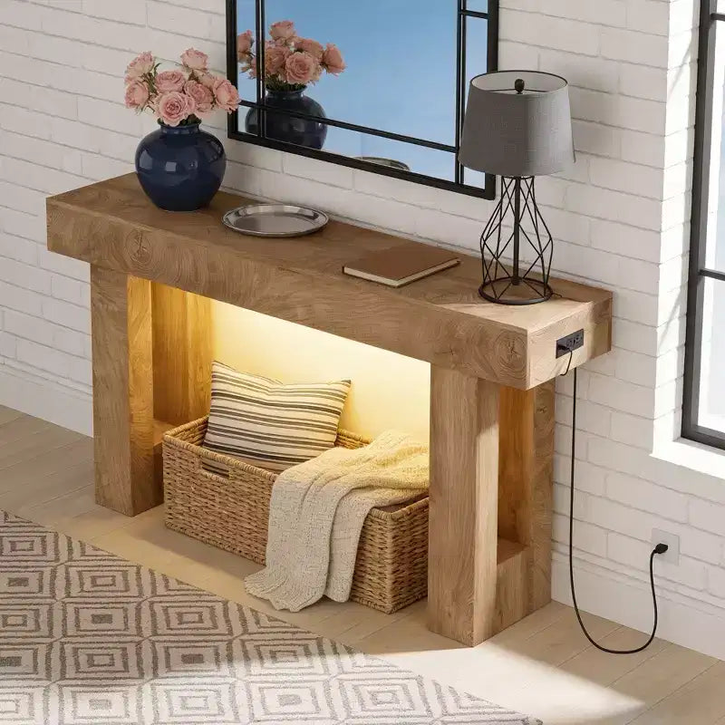 Table console de ferme 63, table de canapé rustique en bois pour salon, entrée, couloir, derrière le canapé, rectangulaire
