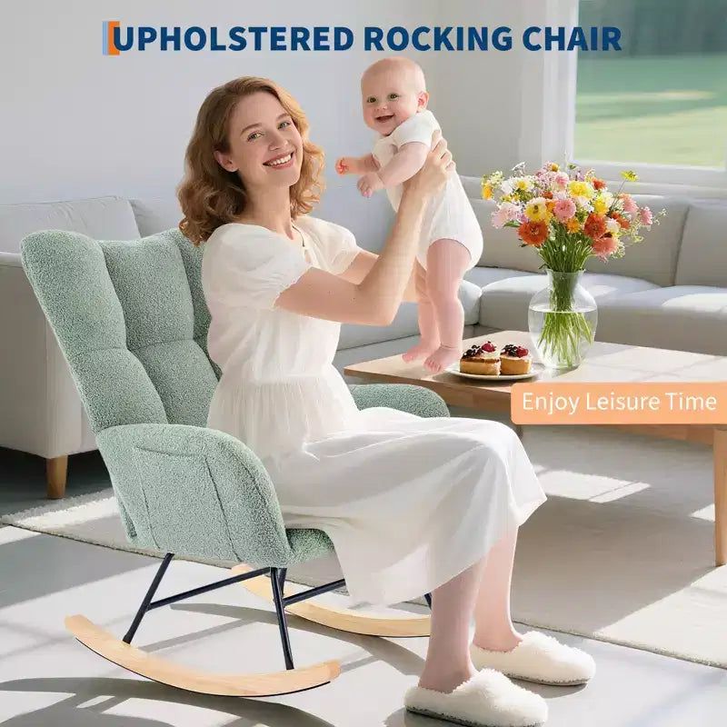 Cómoda mecedora con respaldo alto, sillón acolchado, sillón reclinable individual moderno con soporte para la cabeza, adecuado para sala de estar, dormitorio.
