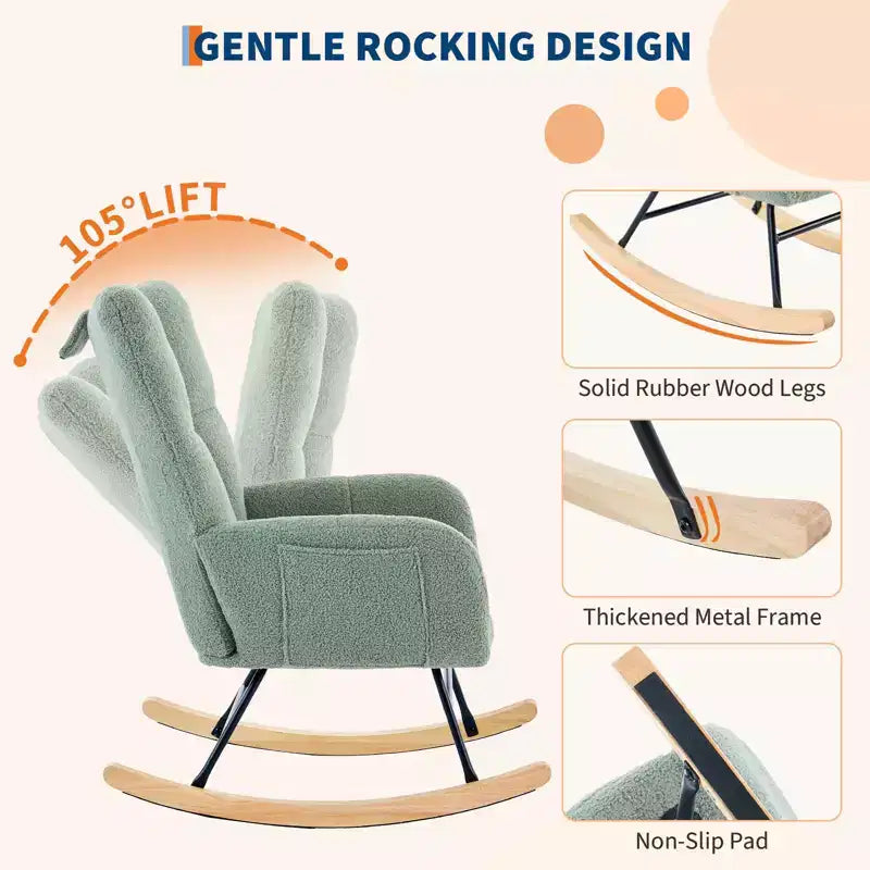 Cómoda mecedora con respaldo alto, sillón acolchado, sillón reclinable individual moderno con soporte para la cabeza, adecuado para sala de estar, dormitorio.