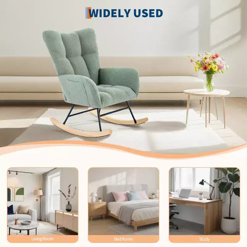 Cómoda mecedora con respaldo alto, sillón acolchado, sillón reclinable individual moderno con soporte para la cabeza, adecuado para sala de estar, dormitorio.
