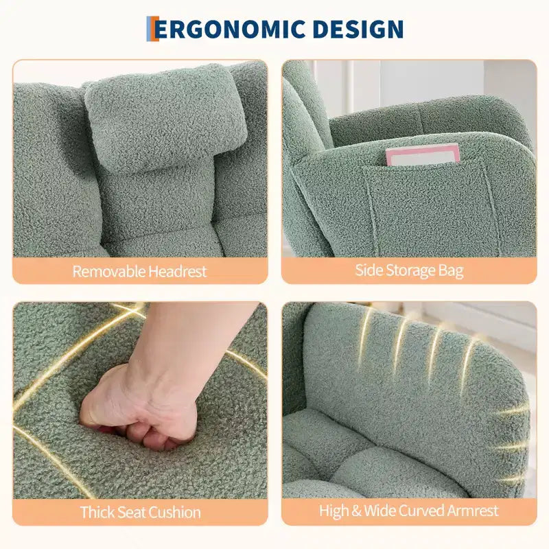 Cómoda mecedora con respaldo alto, sillón acolchado, sillón reclinable individual moderno con soporte para la cabeza, adecuado para sala de estar, dormitorio.