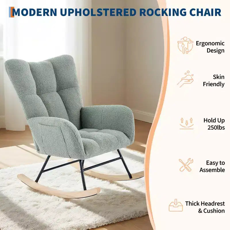 Cómoda mecedora con respaldo alto, sillón acolchado, sillón reclinable individual moderno con soporte para la cabeza, adecuado para sala de estar, dormitorio.