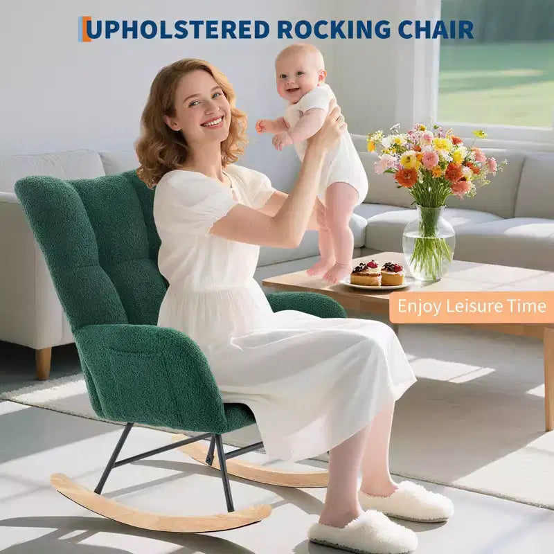 Cómoda mecedora con respaldo alto, sillón acolchado, sillón reclinable individual moderno con soporte para la cabeza, adecuado para sala de estar, dormitorio.