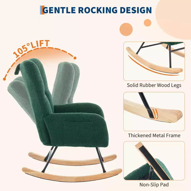 Cómoda mecedora con respaldo alto, sillón acolchado, sillón reclinable individual moderno con soporte para la cabeza, adecuado para sala de estar, dormitorio.