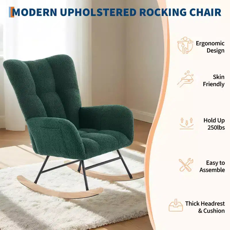 Cómoda mecedora con respaldo alto, sillón acolchado, sillón reclinable individual moderno con soporte para la cabeza, adecuado para sala de estar, dormitorio.