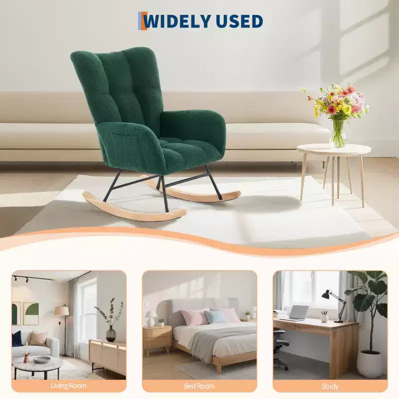Cómoda mecedora con respaldo alto, sillón acolchado, sillón reclinable individual moderno con soporte para la cabeza, adecuado para sala de estar, dormitorio.