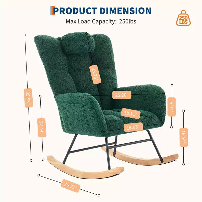 Cómoda mecedora con respaldo alto, sillón acolchado, sillón reclinable individual moderno con soporte para la cabeza, adecuado para sala de estar, dormitorio.