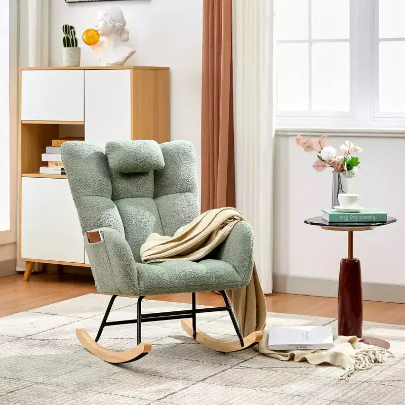 Cómoda mecedora con respaldo alto, sillón acolchado, sillón reclinable individual moderno con soporte para la cabeza, adecuado para sala de estar, dormitorio.