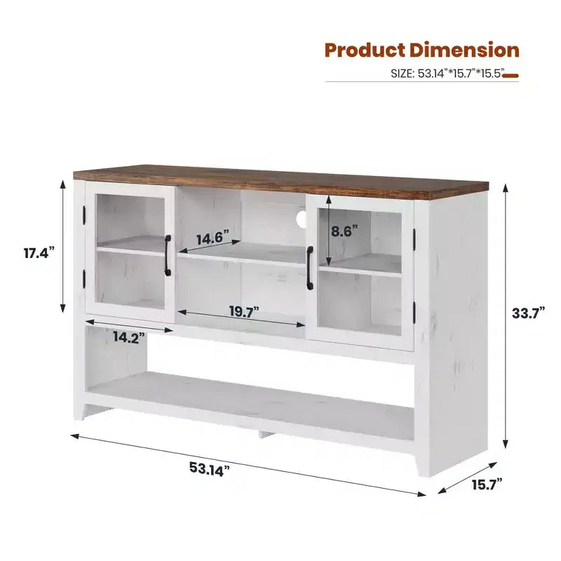 Aparador de almacenamiento de 53 pulgadas, gabinete para barra de café con 3 estantes y 2 puertas de vidrio, diseño moderno de mediados de siglo para sala de estar, cocina, entrada