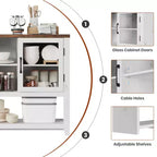 Aparador de almacenamiento de 53 pulgadas, gabinete para barra de café con 3 estantes y 2 puertas de vidrio, diseño moderno de mediados de siglo para sala de estar, cocina, entrada