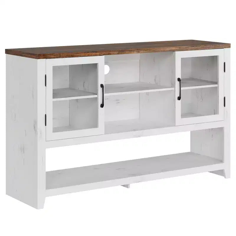 Aparador de almacenamiento de 53 pulgadas, gabinete para barra de café con 3 estantes y 2 puertas de vidrio, diseño moderno de mediados de siglo para sala de estar, cocina, entrada